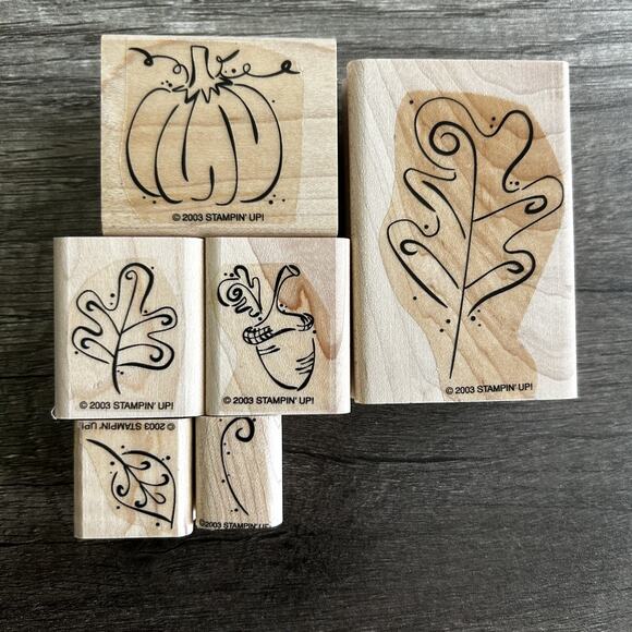 Vintage Stampin' Up Fall‎ Whimsy Rubber Stamp Set 2003 Autumn Leaves Pumpkin - Picture 5 of 10